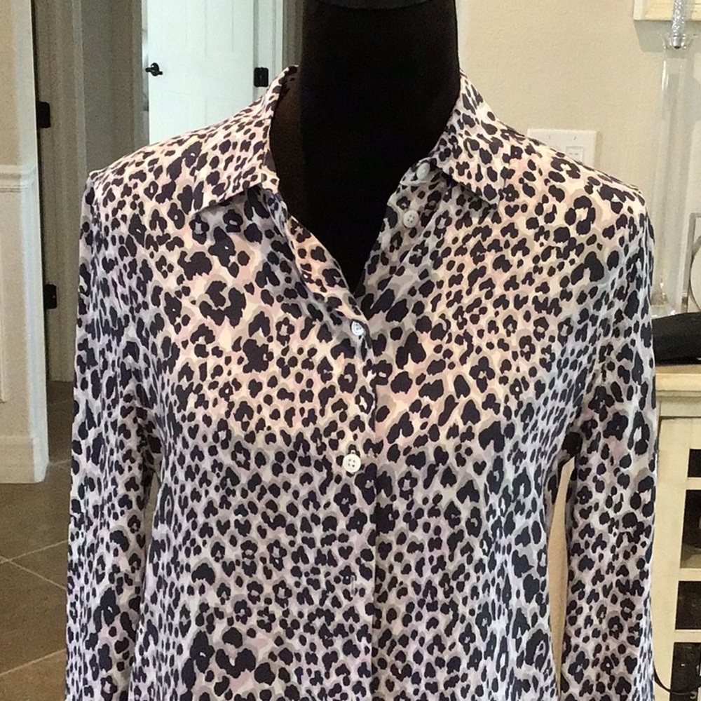 Equipment Button Down Leopard Print Top, Silk, Si… - image 2